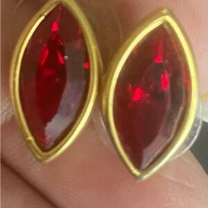 Swarovski Vintage Red Crystal and gold tone Earrings Signed SAL on back